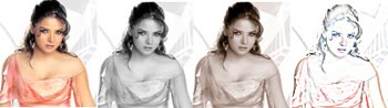 Colours of Udita Goswami - Udita in pink, black and white, sepia, and a pencil sketch