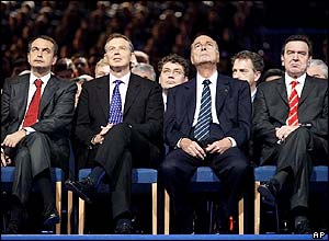 Zapatero, el Primer Ministro inglés, Tony Blair, el presidente de la República Francesa, Jacques Chicac y el ex-canciller, Gerard Sreader