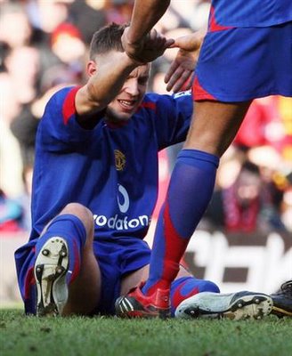 Alan Smith, after breaking his foot against Liverpool in the FA Cup on the 18th.