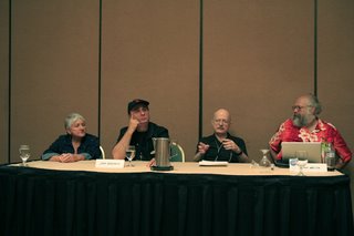 Sheila Finch, John DeChancie, Vernor Vinge, and Henry Melton at the Technology of Writing panel