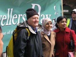 Photography by Lisa Rullsenberg: Tony Benn, Salma Yaquoob, and Karen Chouhan at the Burford Levellers Day march, May 2006