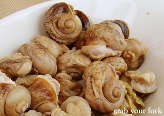 Close-up of farmed snails or escargots, removed from shell