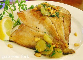 Dory with pine nuts, grapes and gratin potatoes