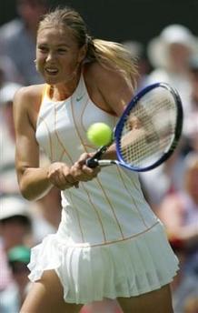 Two handed back hand shot of Maria Sharapova at Wimbledon 2005