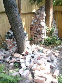 looming piles of brick