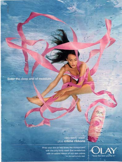 Olay 2000s Print Advertisement 2007 Body Wash Bare Ribbons Water