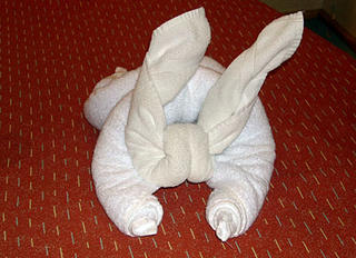 A different towel animal has been left on our bed each day.