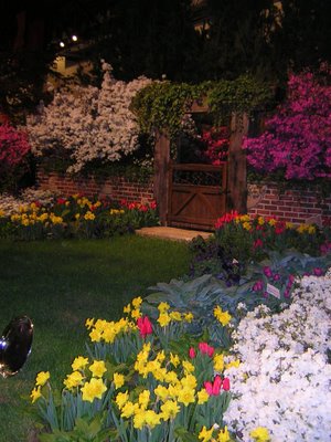 Garden Gate with Spring Bulbs in the Foreground ...