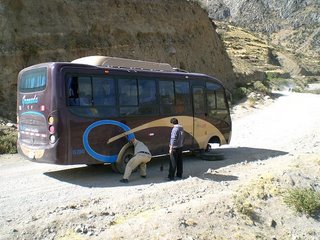 replacing tyres on bus