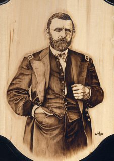 Ulysses S. Grant woodburned by Daniel Tate.