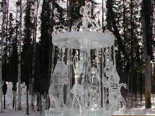 detail ice sculpture of fun fair horses