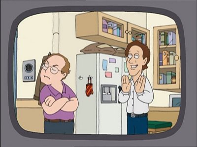 Jerry Seinfeld y George Constanza tal cual aparecen (involuntariamente me temo) en el episodio When You Wish upon a Weinstein de Family Guy