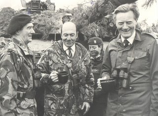 Heseltine as defence minister, 1984 - He is with Lt Gen Martin Farndale and Dr Worner.  The picture was taken on or around the 21 Sep 1984 on Exercise Lionheart, one of the last very large West German cold war exercises.