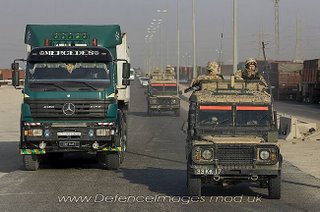 Of course, the RG-31s are 'too big for Basra', where only Land Rovers can go