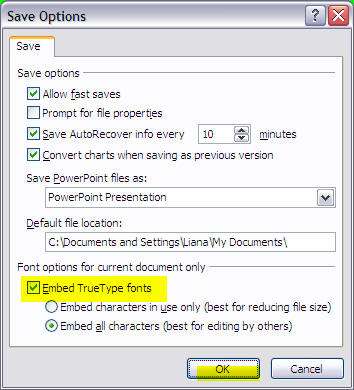 embedding fonts