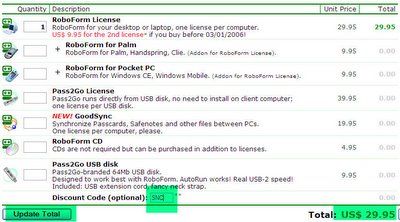 Robo Form order page