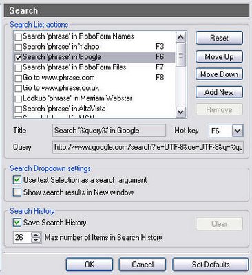 roboform search box options