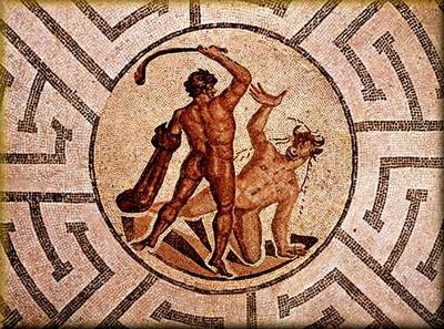Teseo y el Minotauro en un mosaico romano