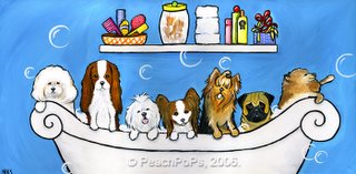 Painting of 7 Toy Dogs in tub
