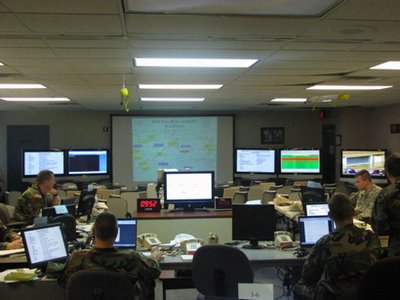 The New Orleans Joint Military Operations, up and running, serves as the command and control center for all military relief operations in the New Orleans area.