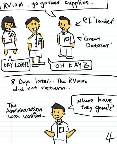 RVians, go gather supplies... - Kay Lorhz. - Oh Kayz - RI leader, aka Great Dictator. - 9 Daus later...The RVians did not return...The administration was worried... - Where have they gone?!