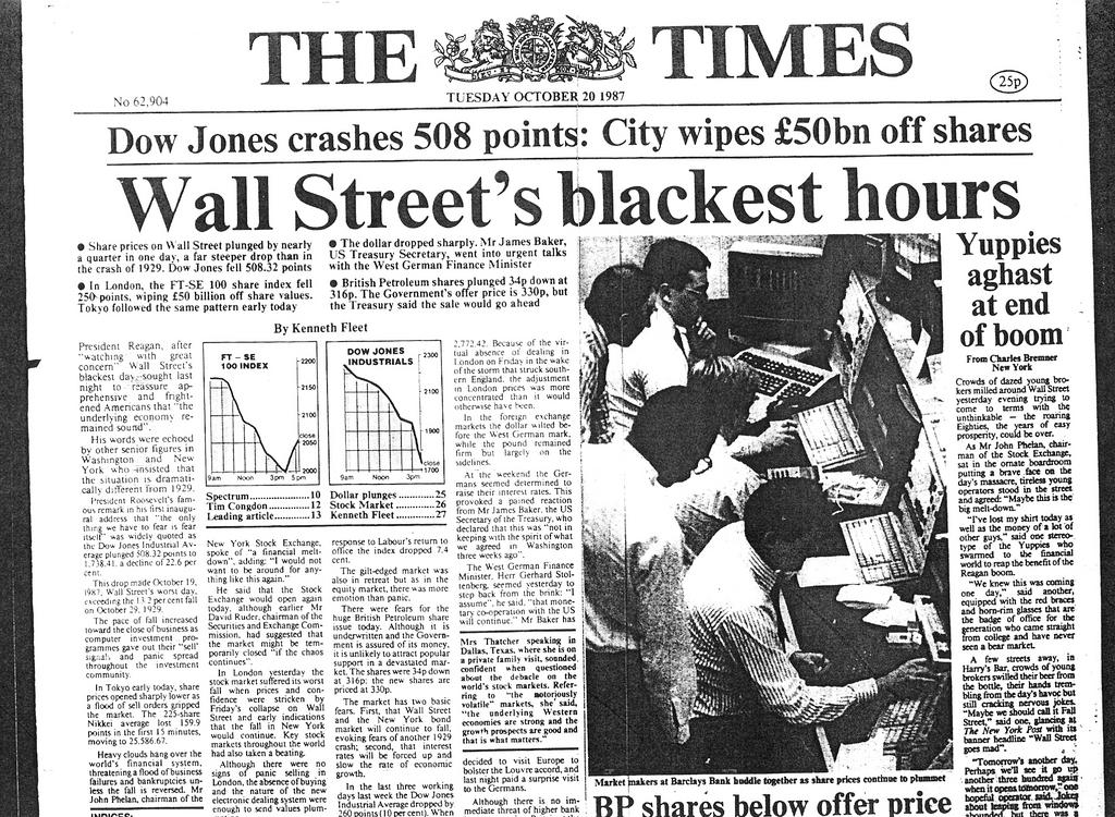 1987 stock market crash headlines
