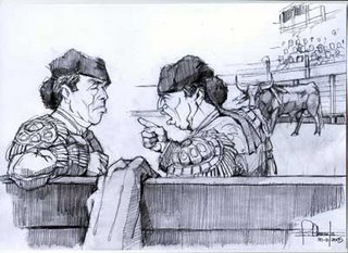Cúchares y El Chiclanero discuten sobre la antigüedad de sus alternativas (Dibujo: Facundo)