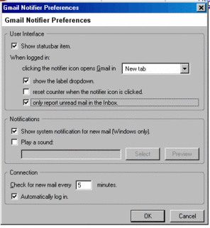 Propriedades do GmailNotifier 0.5.0