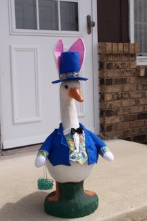 Front view of the Easter Goose on our porch