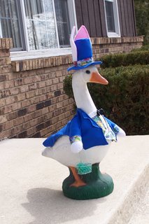 Side view of the Easter Goose on our porch