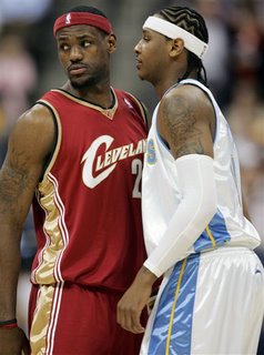 playoff appearances: Melo 2, LeBron 0
