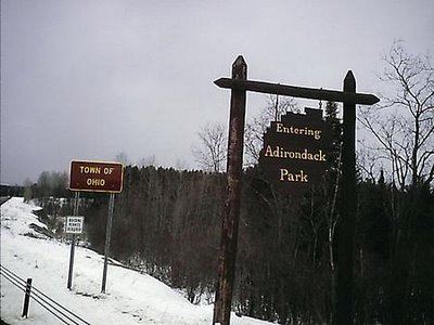 Park sign on Ohio-Norway town line on NY 8