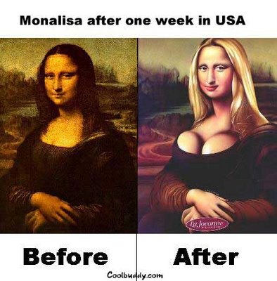 Mona Lisa before and after one week in USA