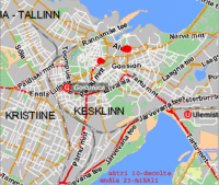 Карта Таллинна, точками помечены необходмые мне ориентиры :)