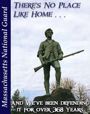 Massachusetts National Guard P.R. image, showing a statue depicting Capt. John Parker, leader of the Lexington Minutemen.  The statue stands in Lexington Center, Lexington Massachusetts.  The statue was created by Henry Hudson Kitson in 1900