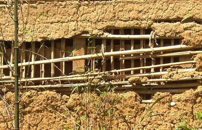Traditional farmhouse wall, mud and straw over bamboo laths