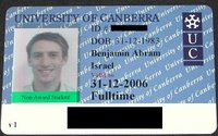 My official University of Canberra student ID card!
