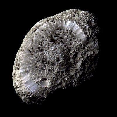 An image from Cassini's first flyby of Saturn's moon Hyperion.