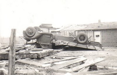 Pa's truck overturned on the cellar door