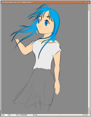 The blue-haired girl, half colored