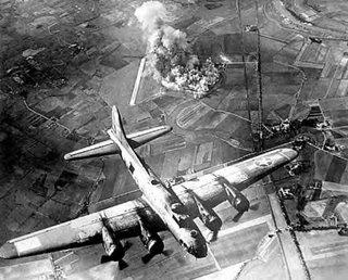An 8th Air Force B-17 makes a bombing run over Marienburg, Germany, in 1943