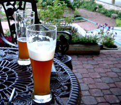 Our homebrew, hefeweiss on the left, classic American ale on the right