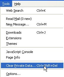 FireFox: clear private data