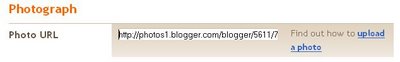 screenshot of adding photo URL to add photo to Blogger Profile