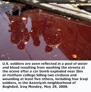 US Soldiers Reflected in pool of water and blood