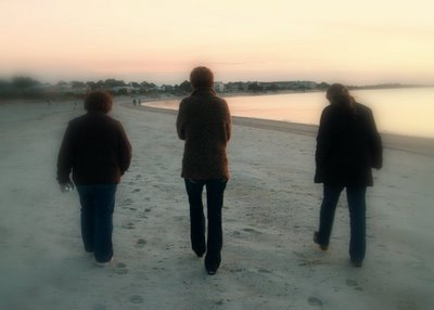 Ina, Pam and Anya walking on the beach at Tybee Island