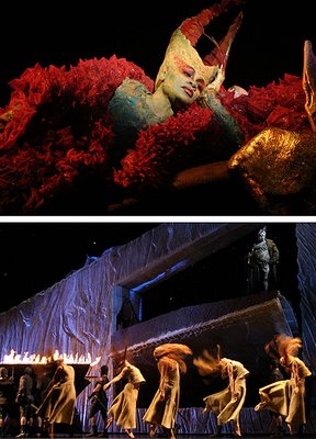 Denyce Graves as the Dragon (top) and Eric Owens as Grendel (bottom), Grendel, Los Angeles Opera, photos by Robert Millard