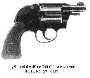 38 special caliber Colt Cobra revolver, serial. No. 2744 LW, utilizado por JACK RUBY para acabar con la vida de LEE HARVEY OSWALD
