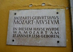 Plaque on Mozart's birth house in Salzburg