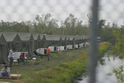 A secret through-the-fence picture of our FEMA base camp